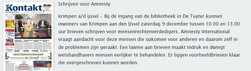 Amnesty schrijfmarathon Kontakt week 49 2017